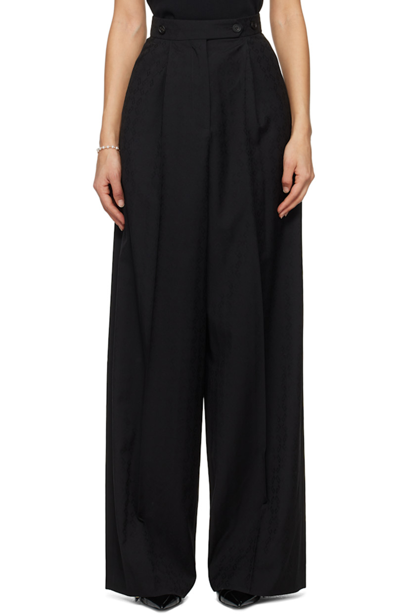 Wool barathea trousers. Jacquard logo pattern throughout.

· Button tabs at waistband
· Four-pocket styling
· Zip-fly
· Pleats at front
· Creased legs

Supplier color: Black