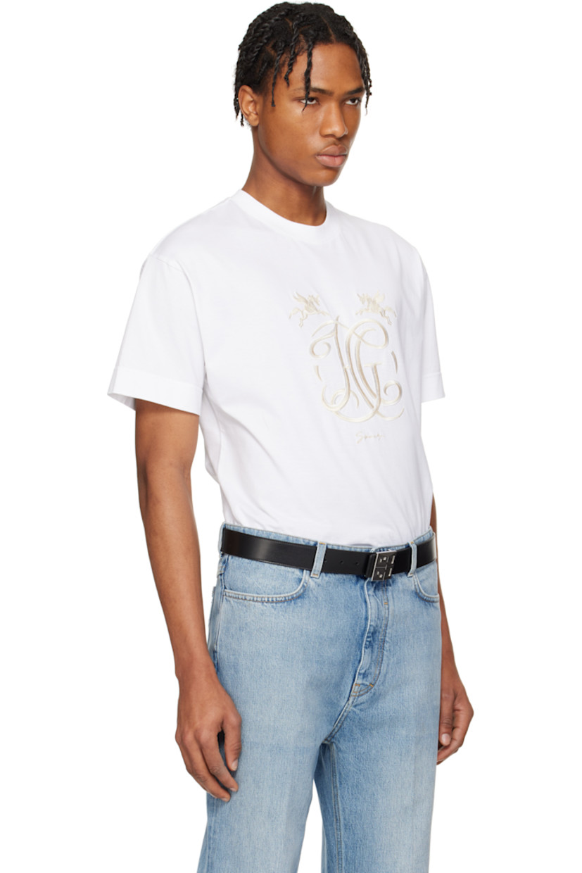 Cotton jersey T-shirt.

· Rib-knit crewneck
· Graphics and logo embroidered at front

Supplier color: White