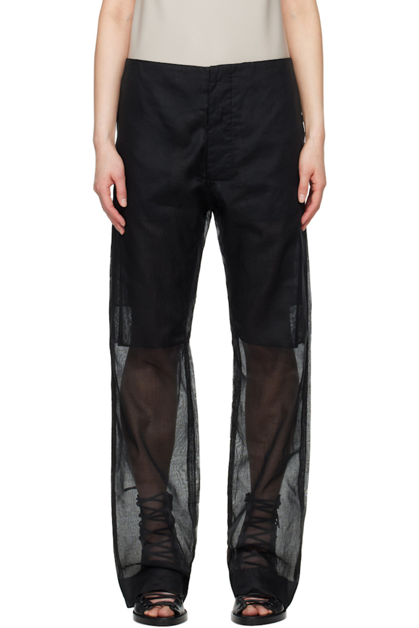 Sheer cotton taffeta trousers.

· Button fastening at waistband 
· Two-pocket styling
· Button fly 
· Partially lined

Each item is unique. Please note finishings may vary.

Supplier color: Black
