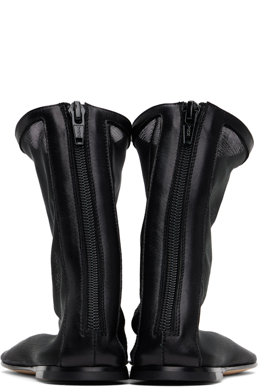 Ankle-high handcrafted sheer mesh boots in black. 

· Buffed leather trim throughout
· Pinched seam at vamp
· Zip closure at heel
· Logo stamp at padded leather footbed
· Stacked leather heel with rubber injection
· Nubuck sole

Supplier color: Black