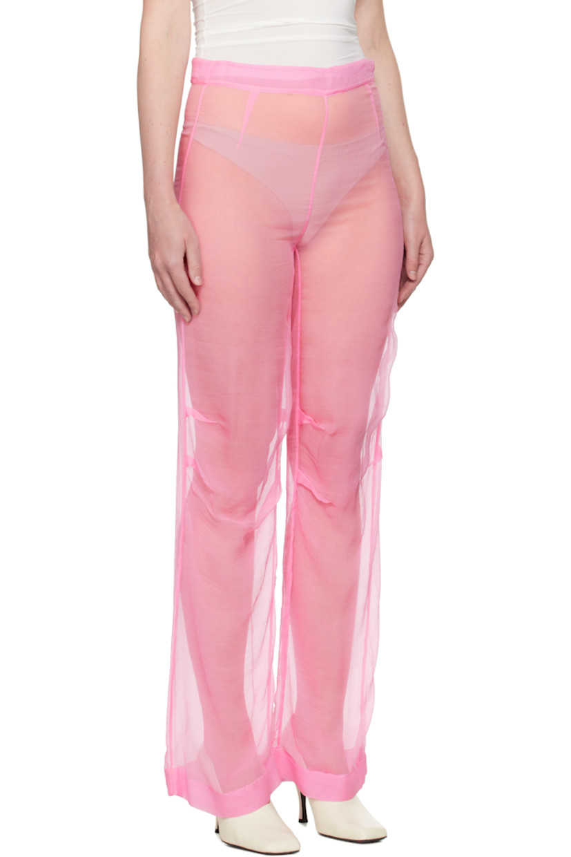 Sheer silk chiffon trousers.

· Darts at knees
· Zip closure at outseam

Supplier color: Pink