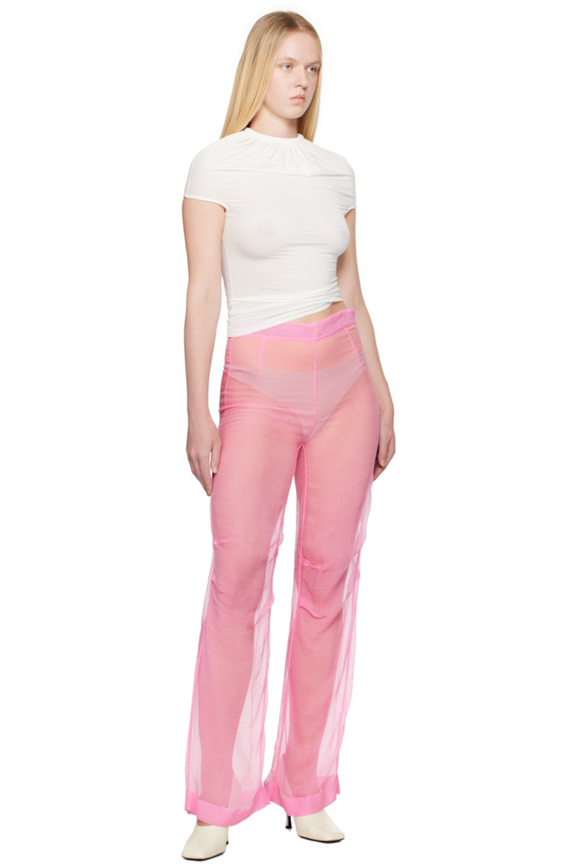 Sheer silk chiffon trousers.

· Darts at knees
· Zip closure at outseam

Supplier color: Pink