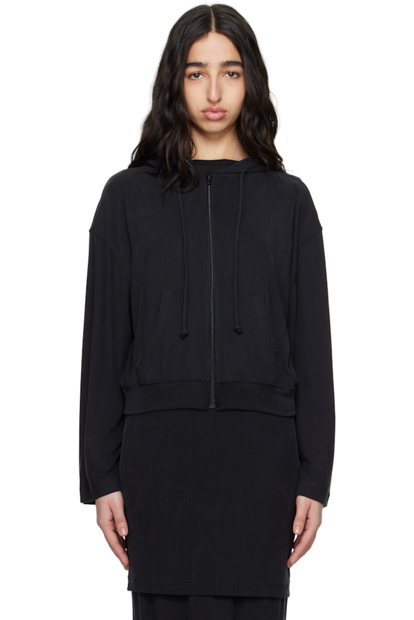 Stretch cupro ribbed jersey hoodie.

· Drawstring at hood
· Zip closure
· Patch pockets
· Rib-knit hem
· Dropped shoulders

Supplier color: Black