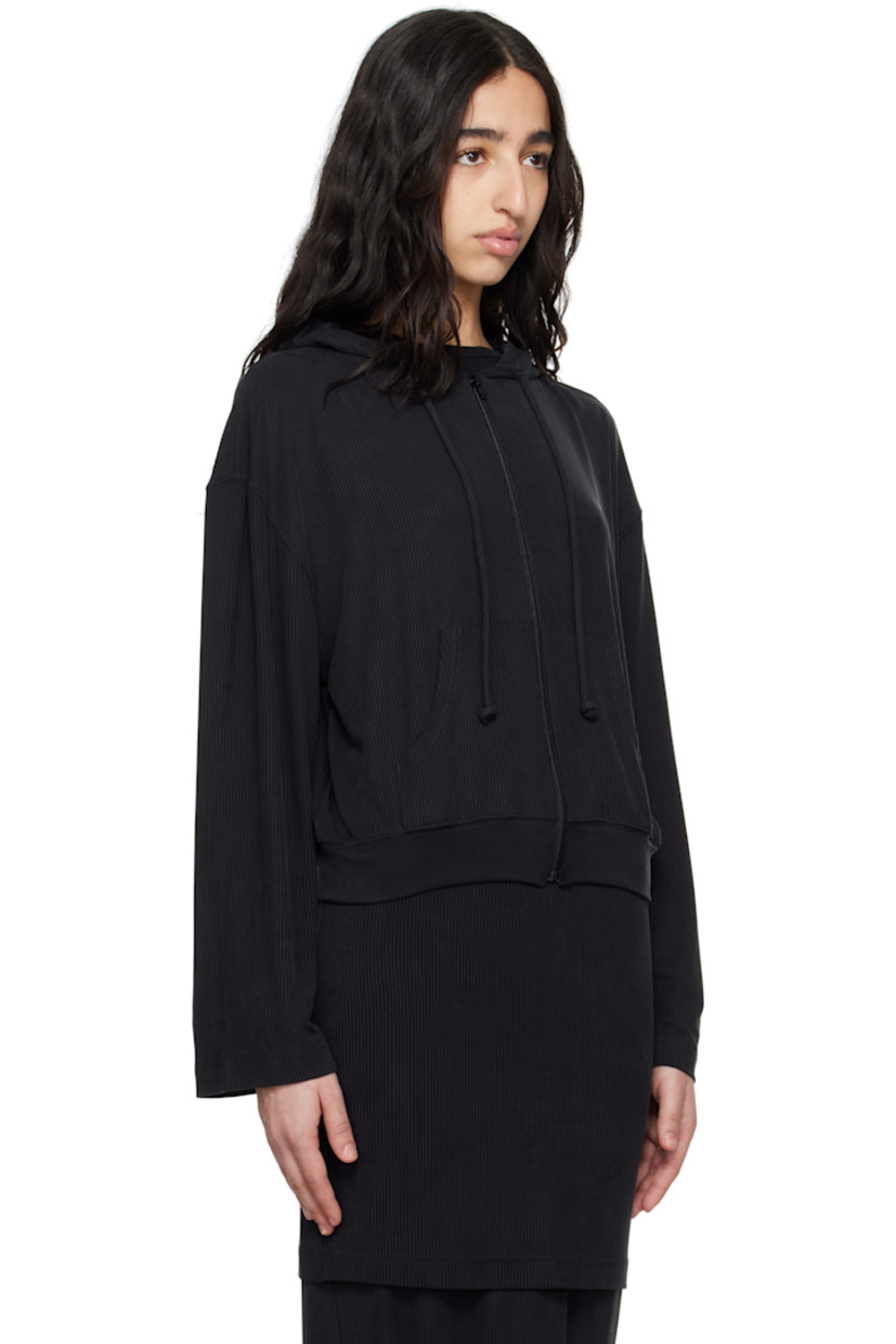 Stretch cupro ribbed jersey hoodie.

· Drawstring at hood
· Zip closure
· Patch pockets
· Rib-knit hem
· Dropped shoulders

Supplier color: Black