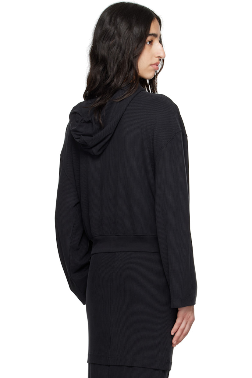Stretch cupro ribbed jersey hoodie.

· Drawstring at hood
· Zip closure
· Patch pockets
· Rib-knit hem
· Dropped shoulders

Supplier color: Black