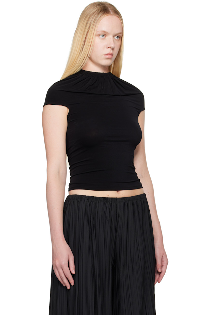 Stretch viscose jersey tank top.

· Gathering at elasticized round neck
· Cap sleeves

Supplier color: Black