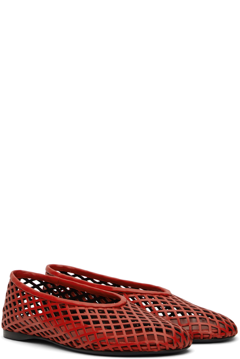 Grained nappa lambskin mesh ballerina flats in red. 

· Logo embossed at padded footbed
· Polished calfskin sole with rubber injection

Supplier color: Red