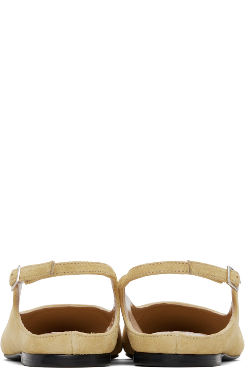 Goatskin suede ballerina flats in beige. 

· Pointed toe
· Pin-buckle slingback strap
· Buffed leather lining
· Stacked leather heel with rubber injection
· Polished leather sole

Supplier color: Reed