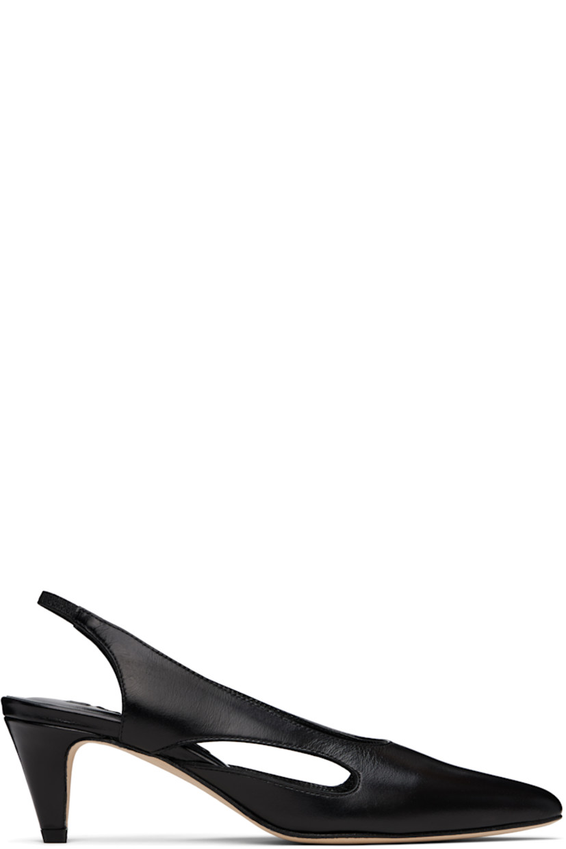 Grained calfskin heels in black. 

· Pointed toe
· Cutout at sides
· Partially elasticized slingback strap
· Covered kitten heel with rubber injection
· Nubuck sole
· Heel: H2.5"

Supplier color: Black