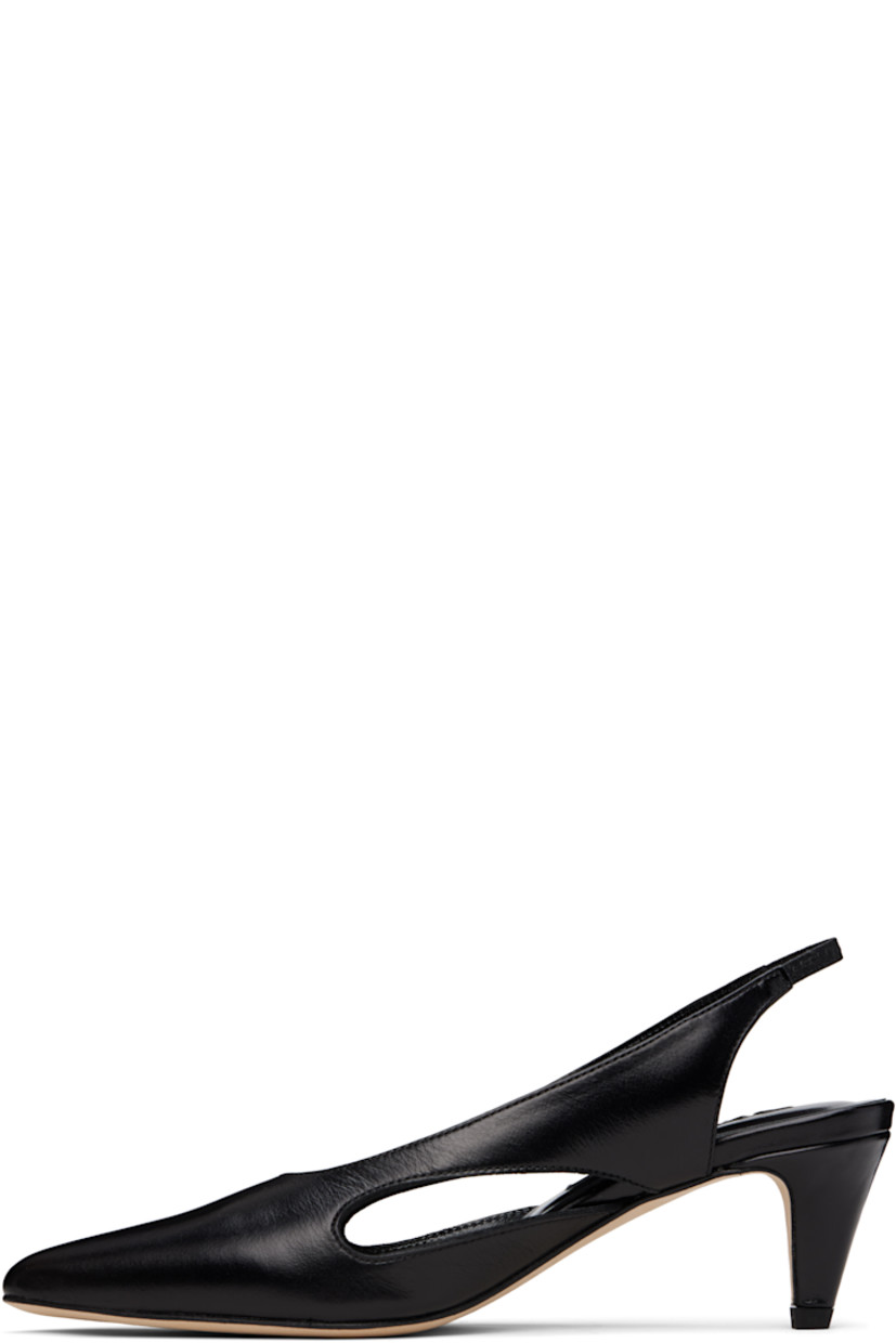 Grained calfskin heels in black. 

· Pointed toe
· Cutout at sides
· Partially elasticized slingback strap
· Covered kitten heel with rubber injection
· Nubuck sole
· Heel: H2.5"

Supplier color: Black