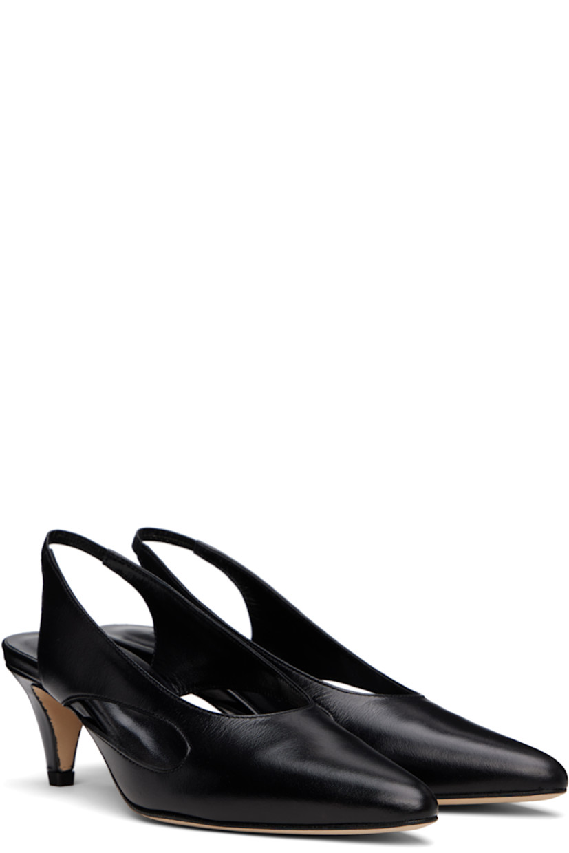 Grained calfskin heels in black. 

· Pointed toe
· Cutout at sides
· Partially elasticized slingback strap
· Covered kitten heel with rubber injection
· Nubuck sole
· Heel: H2.5"

Supplier color: Black