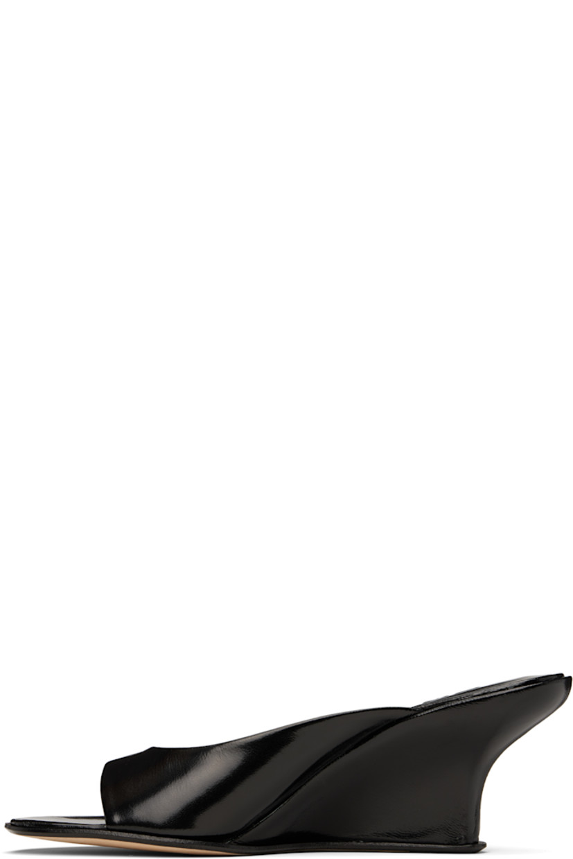 Polished lambskin mules in black.

· Open toe
· Strap at vamp
· Covered wedge heel 
· Logo embossed at footbed
· Nubuck sole with rubber injection
· Heel: H2.5"

Supplier color: Black
