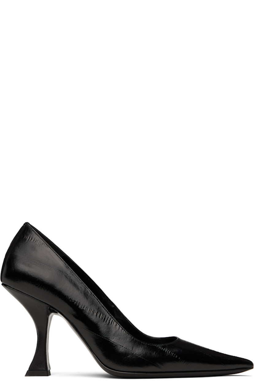 Eel-embossed polished leather heels in black.

· Pointed toe
�· Buffed leather and suede lining
· Covered spool heel with rubber injection
· Polished leather sole
· Heel: H3.25"

Supplier color: Black
