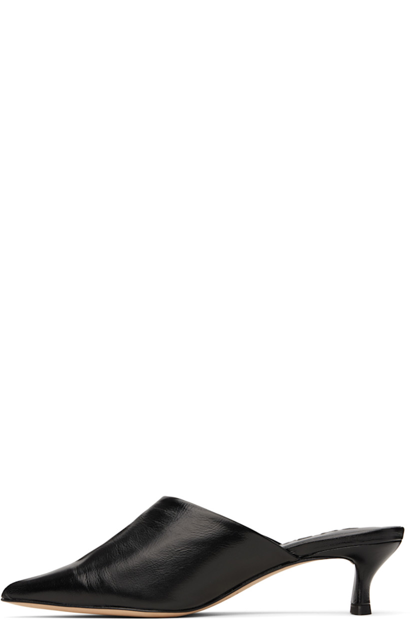 Polished nappa lambskin mules in black.

· Pointed toe
· Cutout at vamp
· Covered kitten heel with rubber injection
· Logo embossed at footbed
· Nubuck sole
· Heel: H2.25"

Supplier color: Black