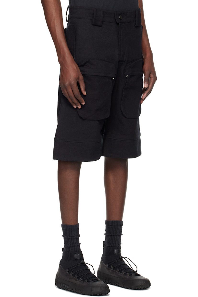 Cotton twill shorts.

· Belt loops
· Four-pocket styling
· Zip fly
· Cargo pocket at front legs
· Hammer loop at outseam
· Embroidered eyelets at back pocket

Supplier color: Meteorite