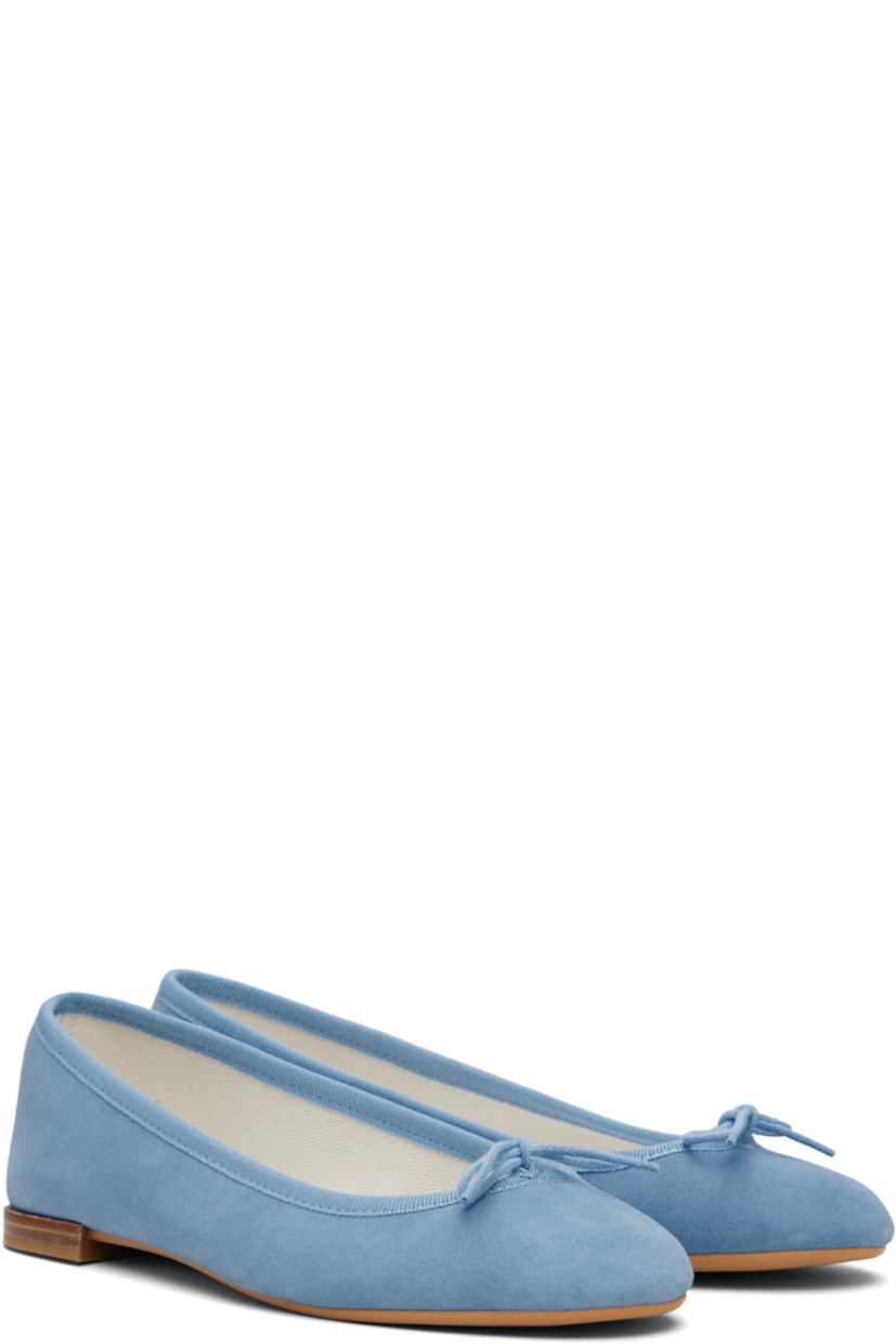 Goatskin suede ballerina flats.

· Bow accent at vamp
· Grosgrain trim at collar
· Twill lining
· Stacked leather heel with rubber injection
· Rubber sole

Supplier color: Eden blue