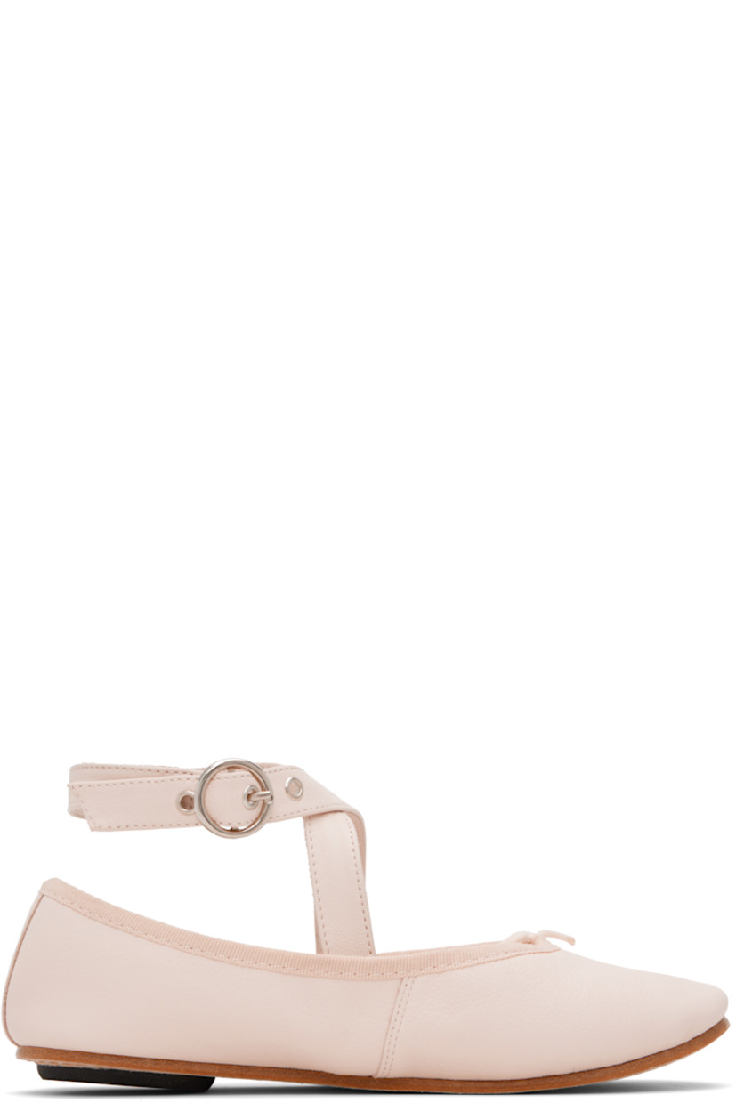 Grained leather ballerina flats.

· Bow accent at vamp
· Grosgrain trim at collar
· Crisscrossing pin-buckle ankle strap
· Twill lining
· Leather sole with rubber injections

Supplier color: Icon pink