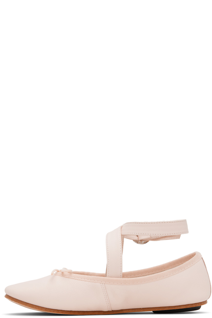 Grained leather ballerina flats.

· Bow accent at vamp
· Grosgrain trim at collar
· Crisscrossing pin-buckle ankle strap
· Twill lining
· Leather sole with rubber injections

Supplier color: Icon pink