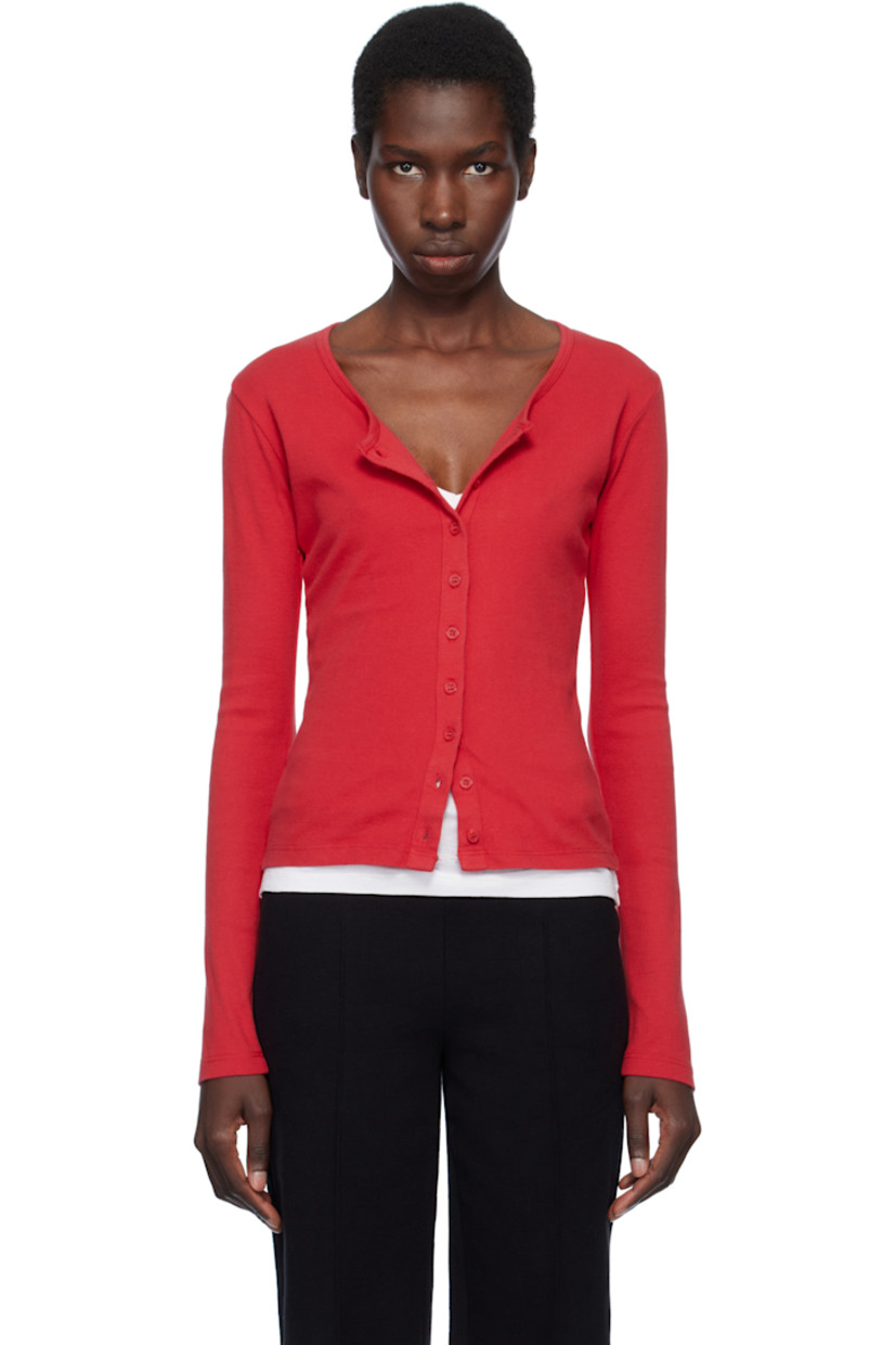Cotton ribbed jersey cardigan.

· Scoop neck
· Button closure 

Supplier color: Tomate