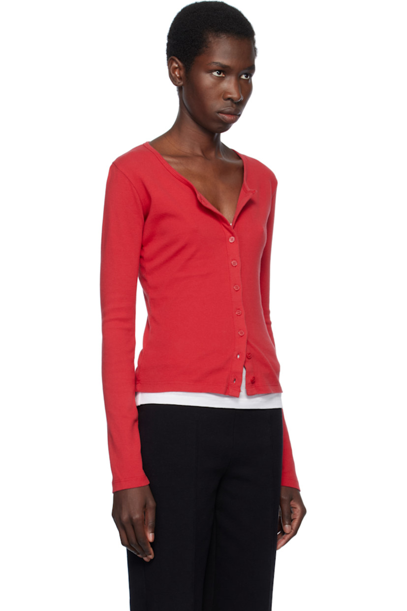 Cotton ribbed jersey cardigan.

· Scoop neck
· Button closure 

Supplier color: Tomate