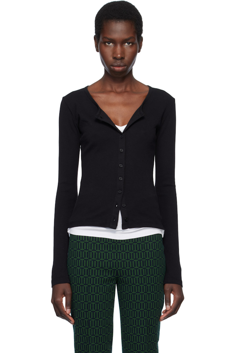 Cotton ribbed jersey cardigan.

· Scoop neck
· Button closure 

Supplier color: Black