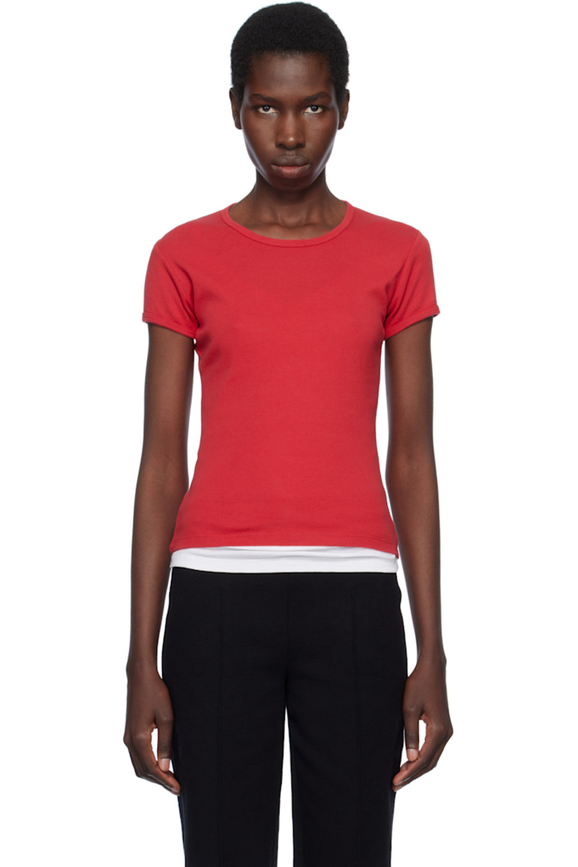 Cotton ribbed jersey T-shirt.

· Crewneck
· Cap sleeves

Supplier color: Tomate
