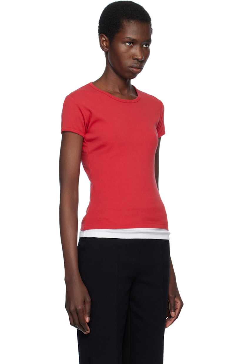 Cotton ribbed jersey T-shirt.

· Crewneck
· Cap sleeves

Supplier color: Tomate