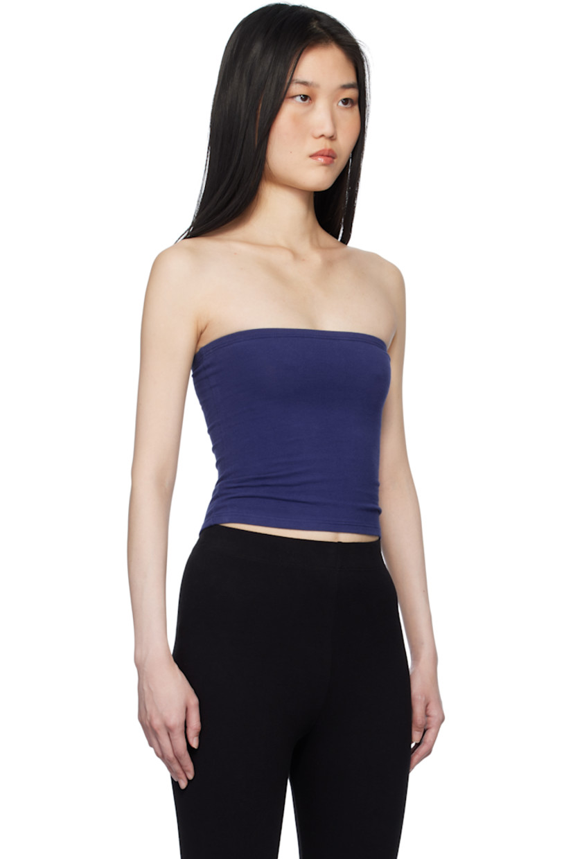 Stretch cotton jersey tube top.

· Elasticized straight neck
· Cropped hem
· Converts to skirt

Supplier color: Navy