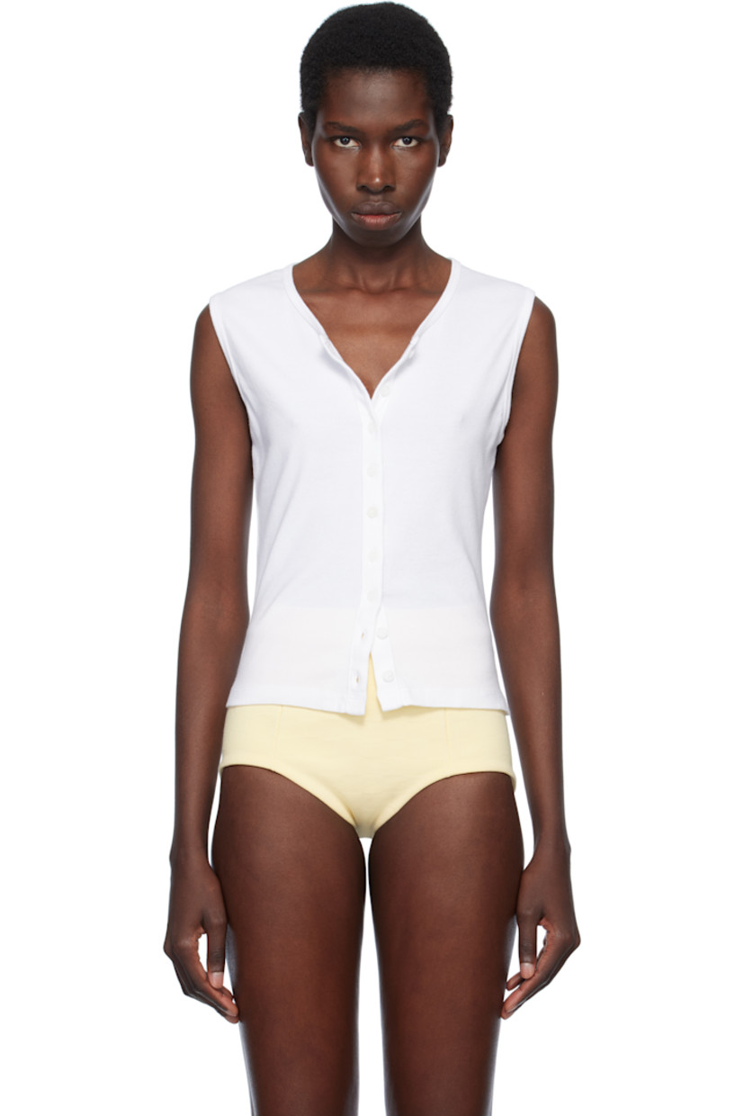 Cotton ribbed jersey top.

· Scoop neck
· Button closure 

Supplier color: White