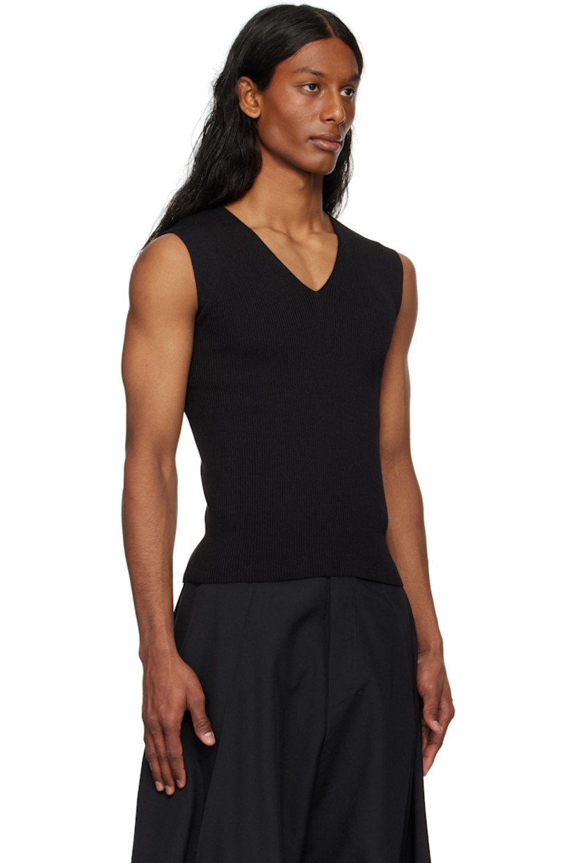 Rib-knit stretch cotton-blend sweater. 

· Quick-drying and moisture-wicking
· Seamless construction
· V-neck 

Supplier color: Black