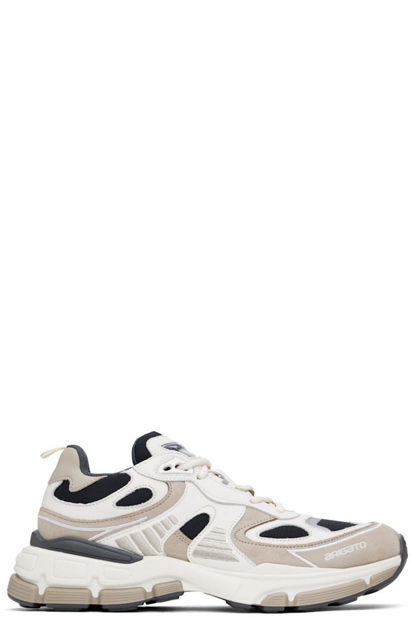 Handcrafted low-top buffed leather, nubuck, and canvas sneakers in white and beige. 

· Embroidered detailing throughout 
· Lace-up closure
· Rubberized logo patch at padded tongue
· Padded collar
· Logo embossed at outer side
· Reflective pull-loop at heel collar
· Mesh and faux-suede lining
· Logo embossed at foam rubber midsole
· Treaded rubber sole

Supplier color: Beige/Black