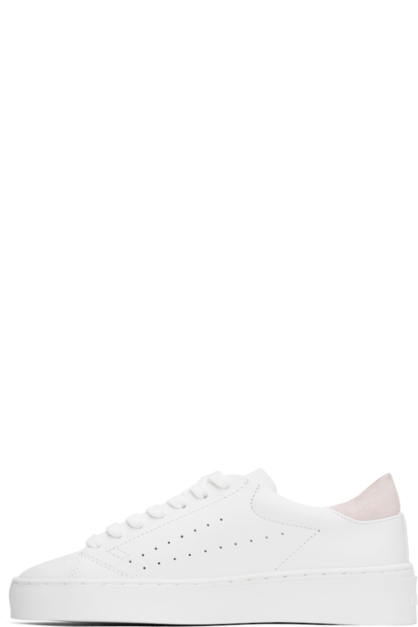 Handcrafted low-top LWG-certified buffed leather sneakers in white and pink.

· Lace-up closure
· Logo stamp at padded tongue
· Padded collar
· Logo stamp at outer side
· Perforations at sides
· Suede trim at heel tab
· Buffed leather and faux-suede lining
· Logo embossed at rubber midsole
· Treaded rubber sole

Supplier color: White/Pink