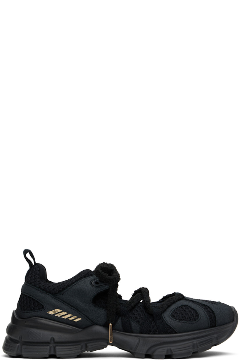 Low-top textured woven recycled polyester Mary Jane-style sneakers in black.

· Handcrafted
· Cracked leather trim throughout
· Lace-up closure
· Padded collar
· Logo-embroidered pull-loop at heel collar
· Gold-tone stamp at sides
· Recycled jersey lining
· Logo embossed at midsole
· Treaded rubber sole

Supplier color: Black/Black