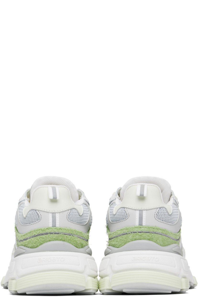 Handcrafted low-top buffed leather, suede, and honeycomb mesh sneakers in gray and green. 

· Embroidered detailing throughout 
· Lace-up closure
· Rubberized logo patch at padded tongue
· Padded collar
· Logo bonded at outer side
· Reflective pull-loop at heel collar
· Mesh and faux-suede lining
· Logo embossed at foam rubber midsole
· Treaded rubber sole

Supplier color: White/Light green