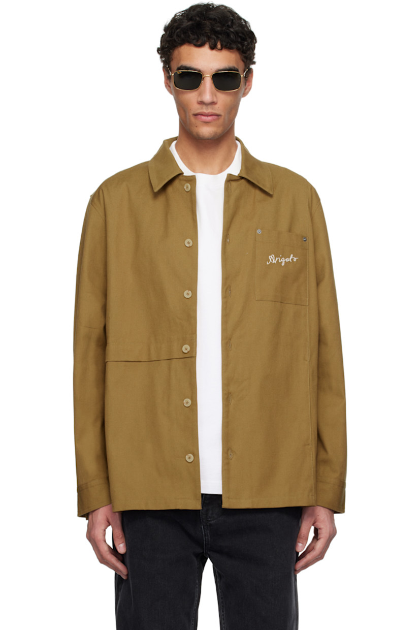 Stretch cotton canvas overshirt.

· Spread collar
· Button closure
· Logo embroidered at patch pocket
· Flap pocket at front
· Single-button barrel cuffs

Supplier color: Camel