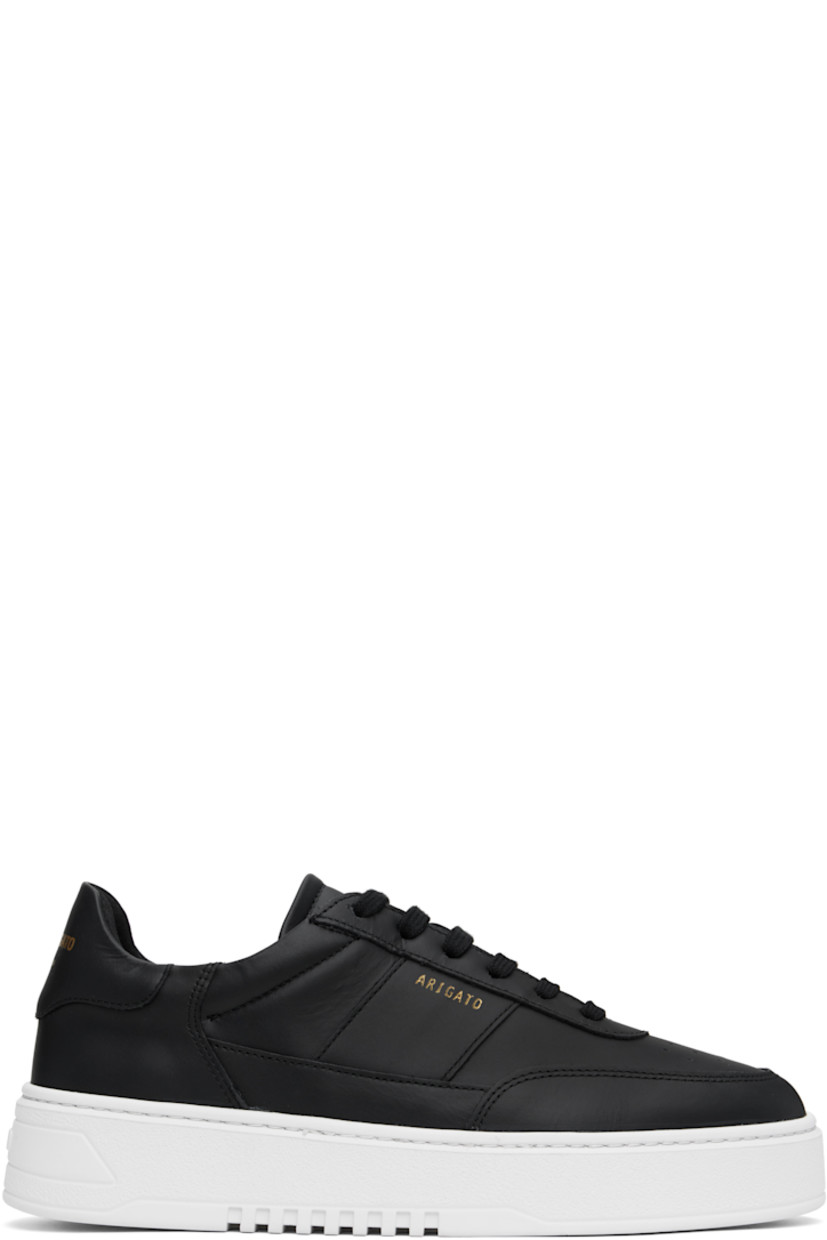 Handcrafted low-top LWG-certified buffed leather sneakers in black.

· Perforated detailing at toe
· Lace-up closure
· Padded tongue and collar
· Logo stamp at outer side and heel tab
· Buffed leather, recycled mesh, and microfiber lining
· Logo embossed at midsole
· Treaded rubber sole

Supplier color: Black/White