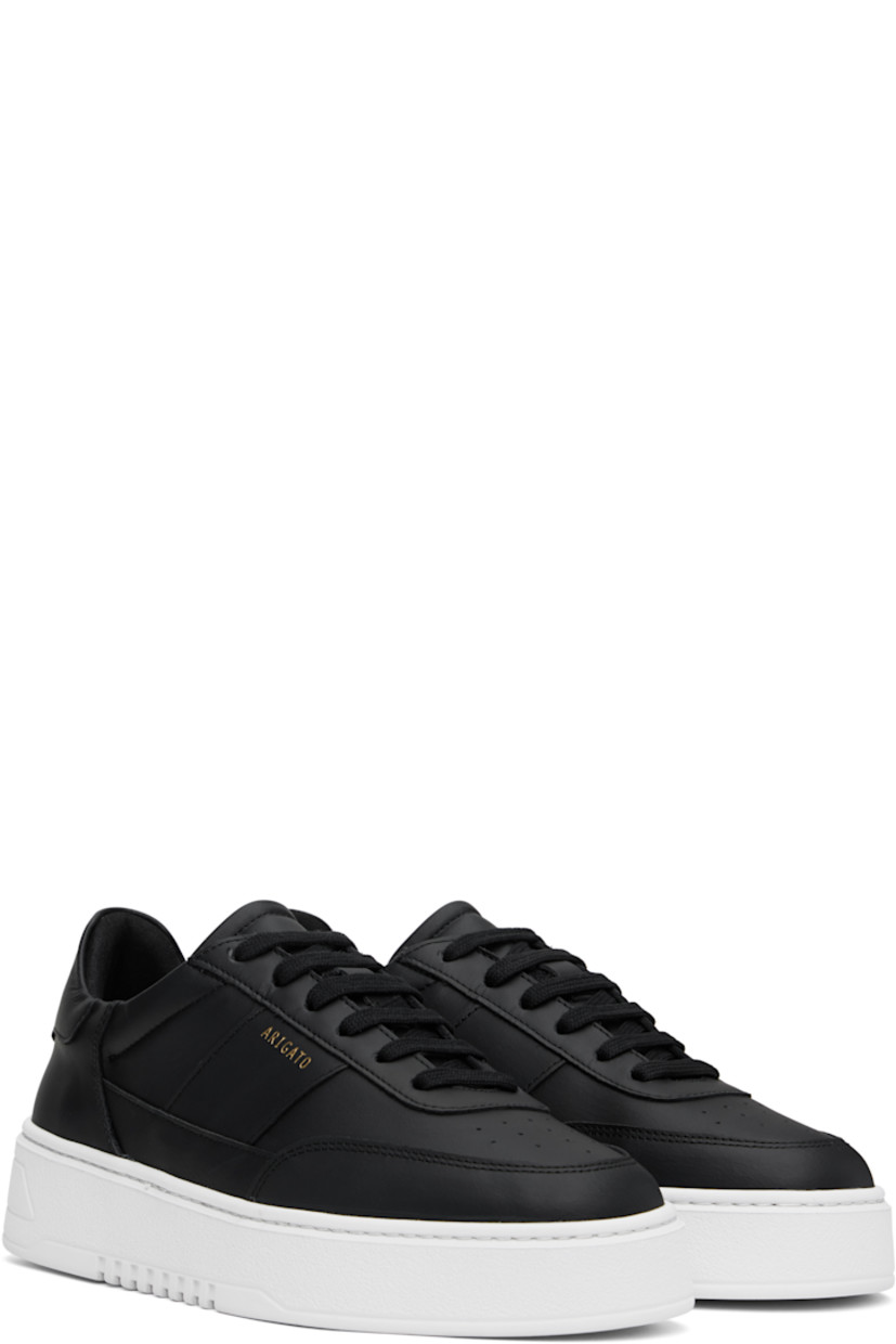 Handcrafted low-top LWG-certified buffed leather sneakers in black.

· Perforated detailing at toe
· Lace-up closure
· Padded tongue and collar
· Logo stamp at outer side and heel tab
· Buffed leather, recycled mesh, and microfiber lining
· Logo embossed at midsole
· Treaded rubber sole

Supplier color: Black/White