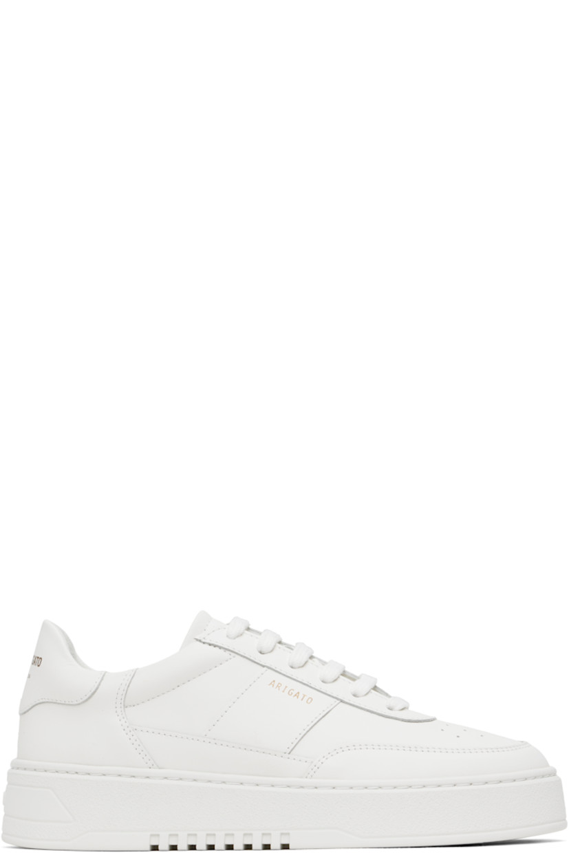 Handcrafted low-top LWG-certified buffed leather sneakers in white.

· Perforated detailing at toe
· Lace-up closure
· Padded tongue and collar
· Logo stamp at outer side and heel tab
· Buffed leather, recycled mesh, and microfiber lining
· Logo embossed at crêpe rubber midsole
· Treaded rubber sole

Supplier color: White/White