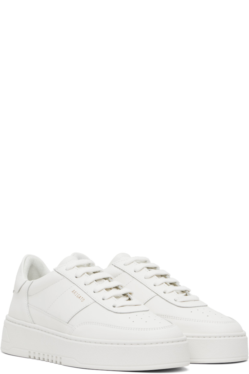 Handcrafted low-top LWG-certified buffed leather sneakers in white.

· Perforated detailing at toe
· Lace-up closure
· Padded tongue and collar
· Logo stamp at outer side and heel tab
· Buffed leather, recycled mesh, and microfiber lining
· Logo embossed at crêpe rubber midsole
· Treaded rubber sole

Supplier color: White/White
