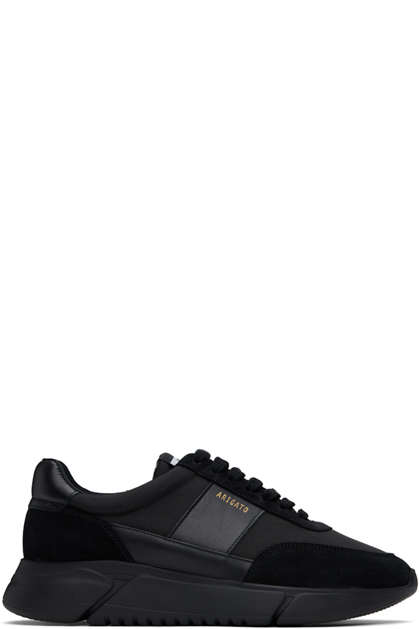 Handcrafted low-top buffed leather, suede, and canvas sneakers in black.

· LWG-certified leather
· Lace-up closure
· Logo patch at padded tongue
· Padded collar
· Logo stamp at outer side
· Buffed leather and faux-suede lining
· Logo embossed at heel
· Treaded rubber sole

Supplier color: Black/Black