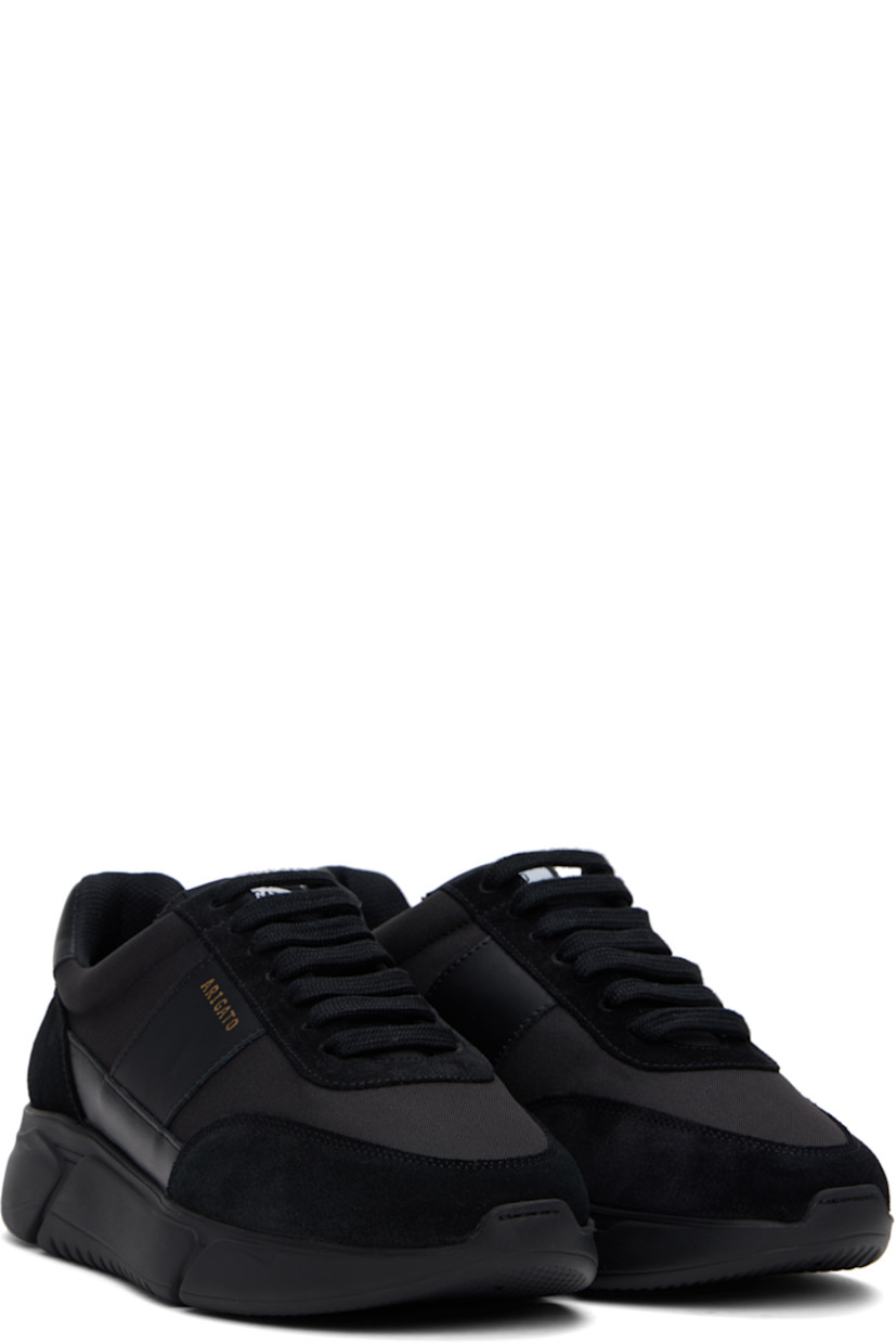 Handcrafted low-top buffed leather, suede, and canvas sneakers in black.

· LWG-certified leather
· Lace-up closure
· Logo patch at padded tongue
· Padded collar
· Logo stamp at outer side
· Buffed leather and faux-suede lining
· Logo embossed at heel
· Treaded rubber sole

Supplier color: Black/Black