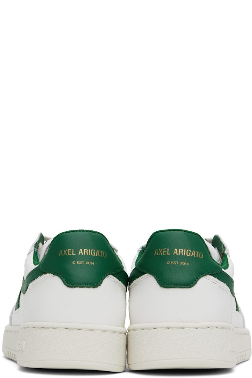 Handcrafted low-top paneled buffed leather and recycled canvas sneakers in white and green. 

· Perforated detailing at toe and collar
· Lace-up closure
· Logo patch at tongue
· Padded tongue and collar
· Logo stamp at outer side and heel tab
· Recycled mesh lining
· Logo embossed at crêpe rubber midsole
· Treaded rubber sole

Supplier color: White/Green