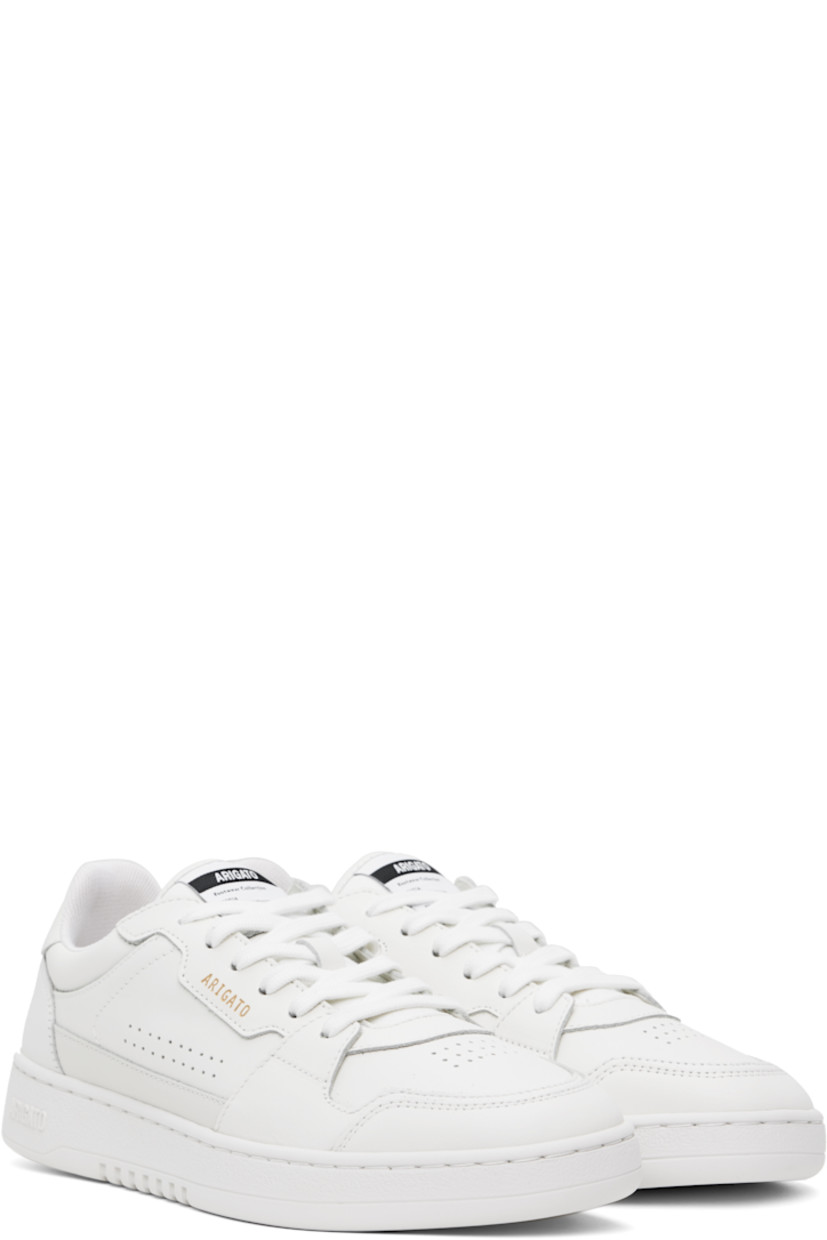 Handcrafted low-top buffed leather and recycled canvas sneakers in white.

· Perforated detailing throughout
· Lace-up closure
· Logo patch at padded tongue
· Padded collar
· Logo stamp at outer side and heel tab
· Recycled mesh lining
· Logo embossed at crêpe rubber midsole
· Treaded rubber sole

Supplier color: White/White