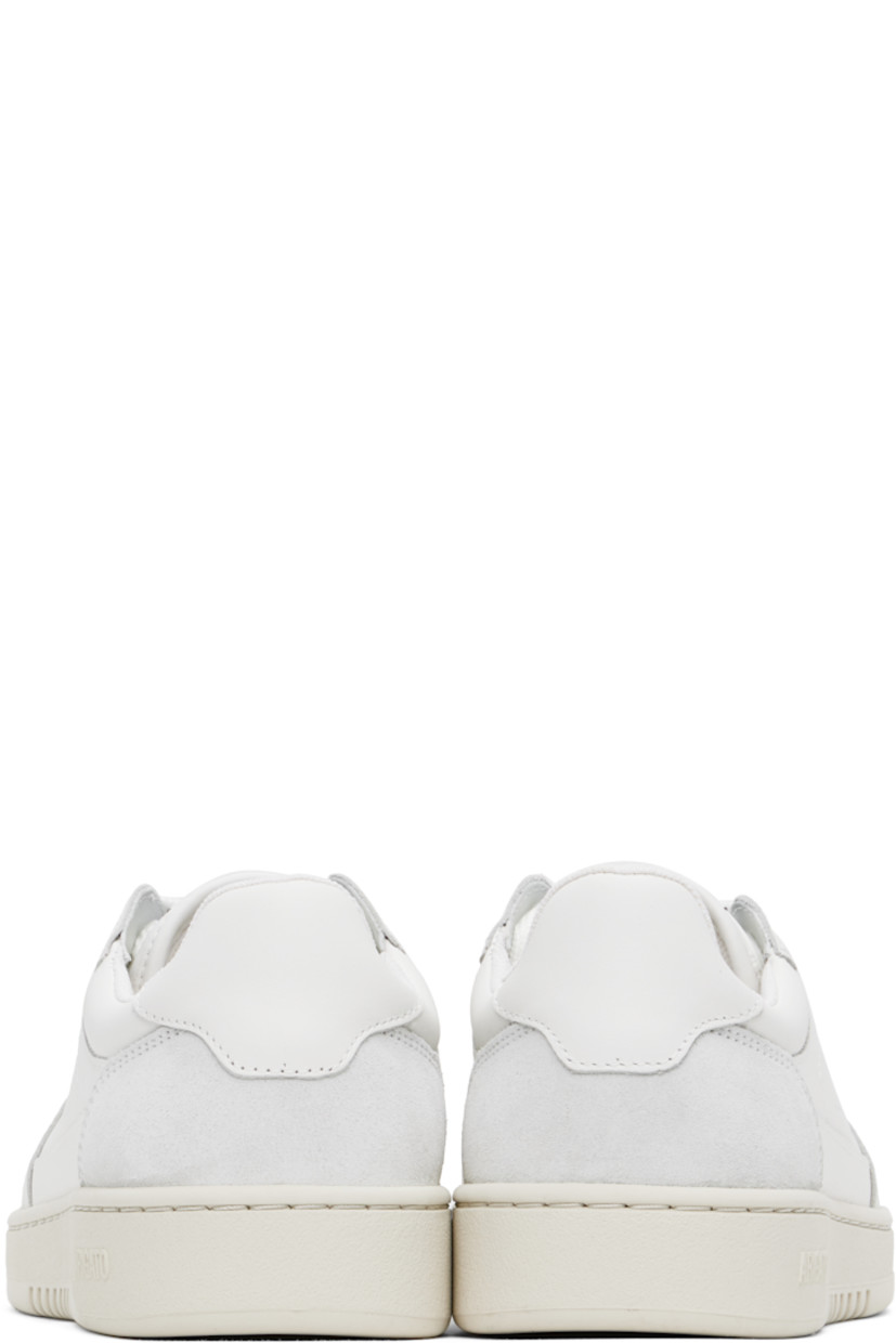 Handcrafted low-top LWG-certified buffed calfskin and calfskin suede sneakers in white and gray.

· Perforated detailing throughout
· Lace-up closure
· Logo patch at padded canvas tongue
· Padded collar
· Logo stamp at outer side 
· Removable cushioned footbed
· Recycled mesh lining
· Logo embossed at crêpe rubber midsole
· Treaded rubber sole

Supplier color: White