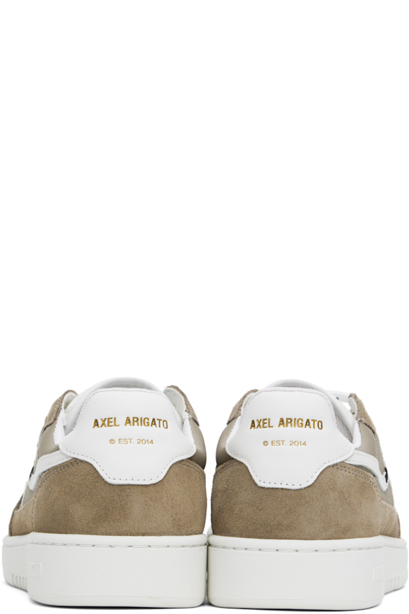Handcrafted low-top buffed leather and suede sneakers in beige.

· Perforated detailing at toe
· Lace-up closure
· Logo patch at SEAQUAL® YARN recycled canvas tongue
· Padded tongue and collar
· Logo embossed at outer side and heel tab
· Graphic embroidered at outer side
· Recycled mesh lining
· Logo embossed at crêpe rubber midsole
· Treaded rubber sole
 
Supplier color: Dark beige/White