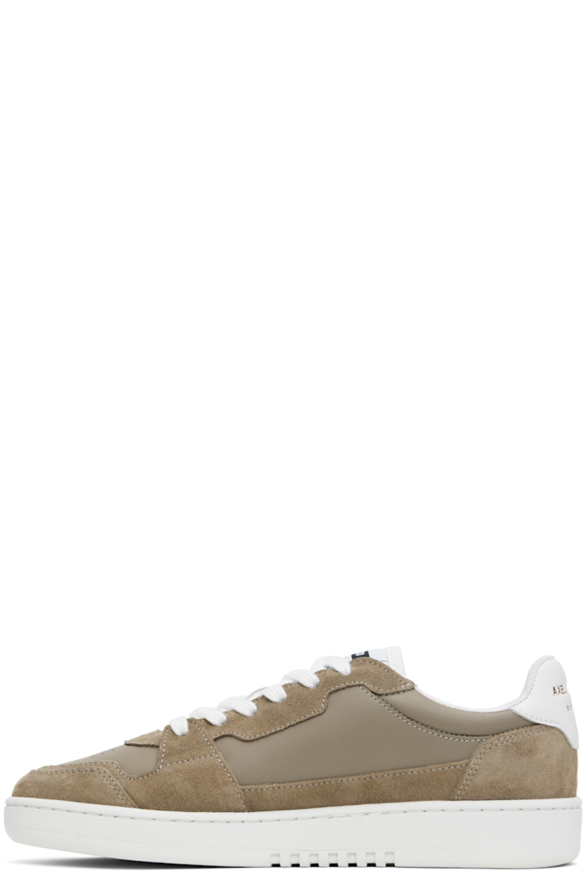 Handcrafted low-top buffed leather and suede sneakers in beige.

· Perforated detailing at toe
· Lace-up closure
· Logo patch at SEAQUAL® YARN recycled canvas tongue
· Padded tongue and collar
· Logo embossed at outer side and heel tab
· Graphic embroidered at outer side
· Recycled mesh lining
· Logo embossed at crêpe rubber midsole
· Treaded rubber sole
 
Supplier color: Dark beige/White