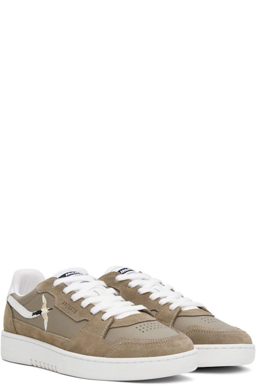 Handcrafted low-top buffed leather and suede sneakers in beige.

· Perforated detailing at toe
· Lace-up closure
· Logo patch at SEAQUAL® YARN recycled canvas tongue
· Padded tongue and collar
· Logo embossed at outer side and heel tab
· Graphic embroidered at outer side
· Recycled mesh lining
· Logo embossed at crêpe rubber midsole
· Treaded rubber sole
 
Supplier color: Dark beige/White