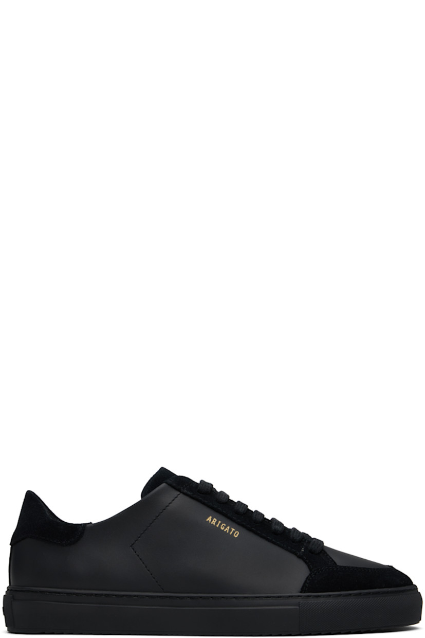 Handcrafted low-top LWG-certified buffed leather sneakers in black.

· Suede trim throughout
· Lace-up closure
· Padded tongue and collar
· Logo stamp at outer side
· Buffed leather and recycled mesh lining 
· Logo embossed at midsole
· Treaded rubber sole

Supplier color: Black/Black