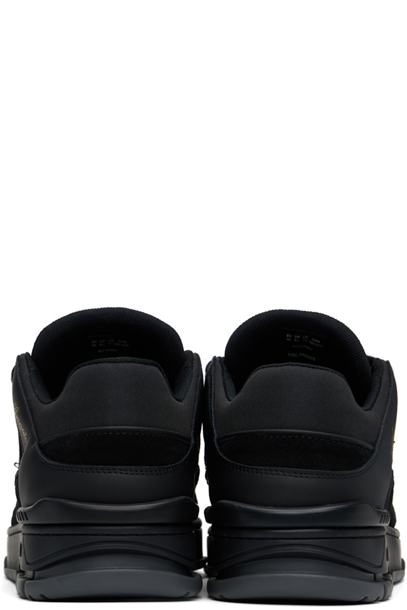 Handcrafted low-top LWG-certified buffed leather, suede, and recycled canvas sneakers in black.

· Perforated detailing throughout
· Lace-up closure
· Logo patch at padded tongue
· Padded collar
· Logo stamp at outer side
· Recycled mesh lining
· Logo embossed at midsole
· Treaded rubber sole

Supplier color: Black/Grey