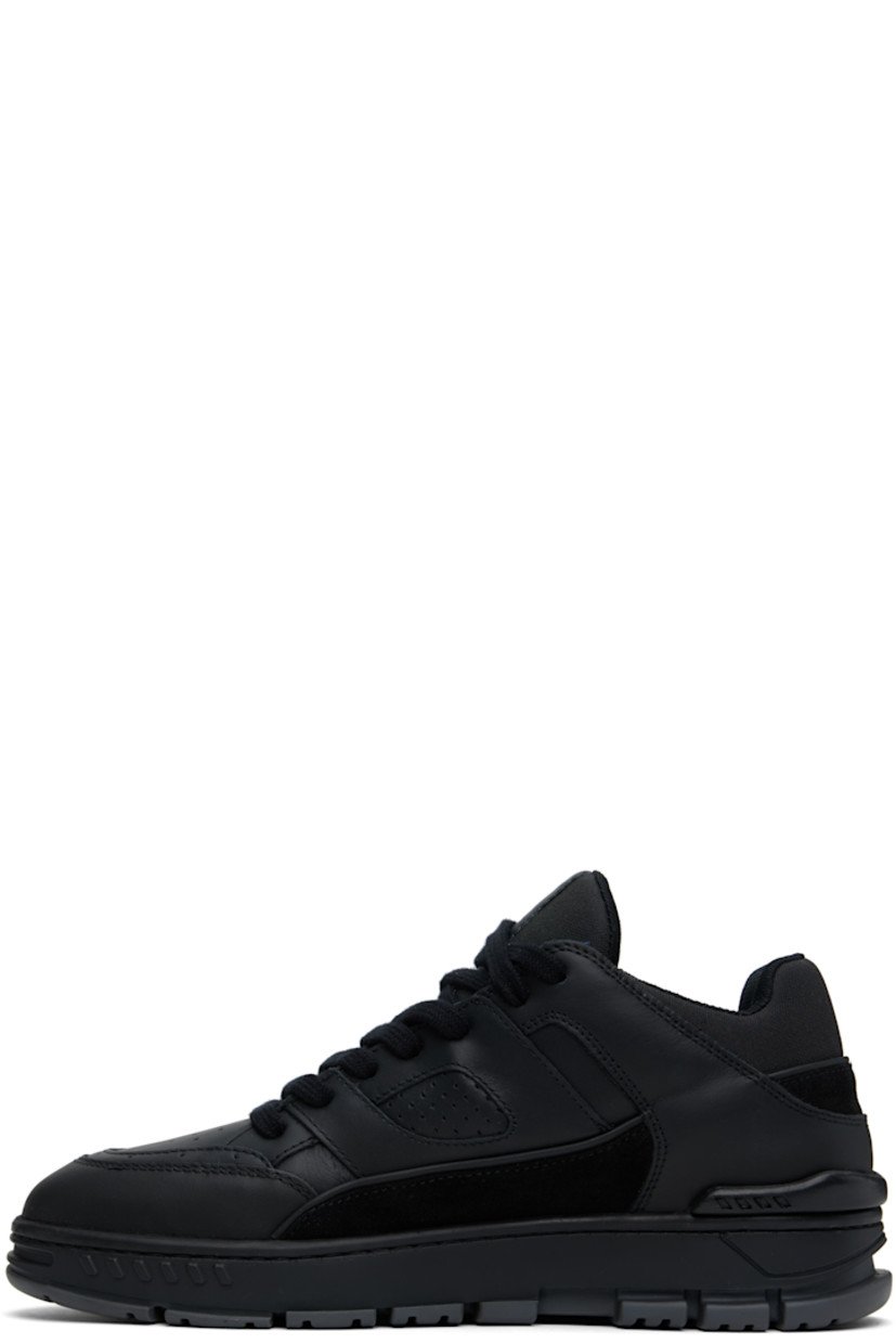 Handcrafted low-top LWG-certified buffed leather, suede, and recycled canvas sneakers in black.

· Perforated detailing throughout
· Lace-up closure
· Logo patch at padded tongue
· Padded collar
· Logo stamp at outer side
· Recycled mesh lining
· Logo embossed at midsole
· Treaded rubber sole

Supplier color: Black/Grey